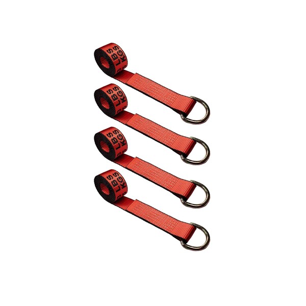 2" x 10' Lasso Strap w/ D Ring Auto Tie Down Wheel Lift Tow Truck Trailer Red, 4PK